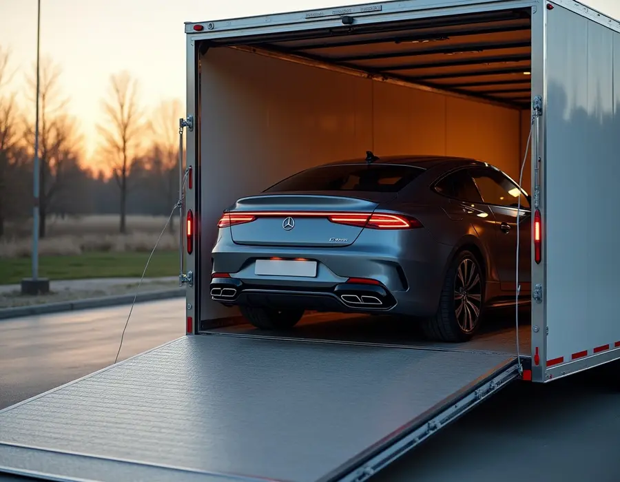 Classic car being loaded for transport