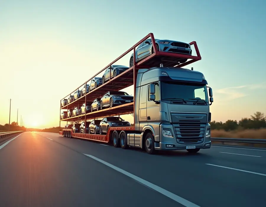 Cars on an open transport trailer